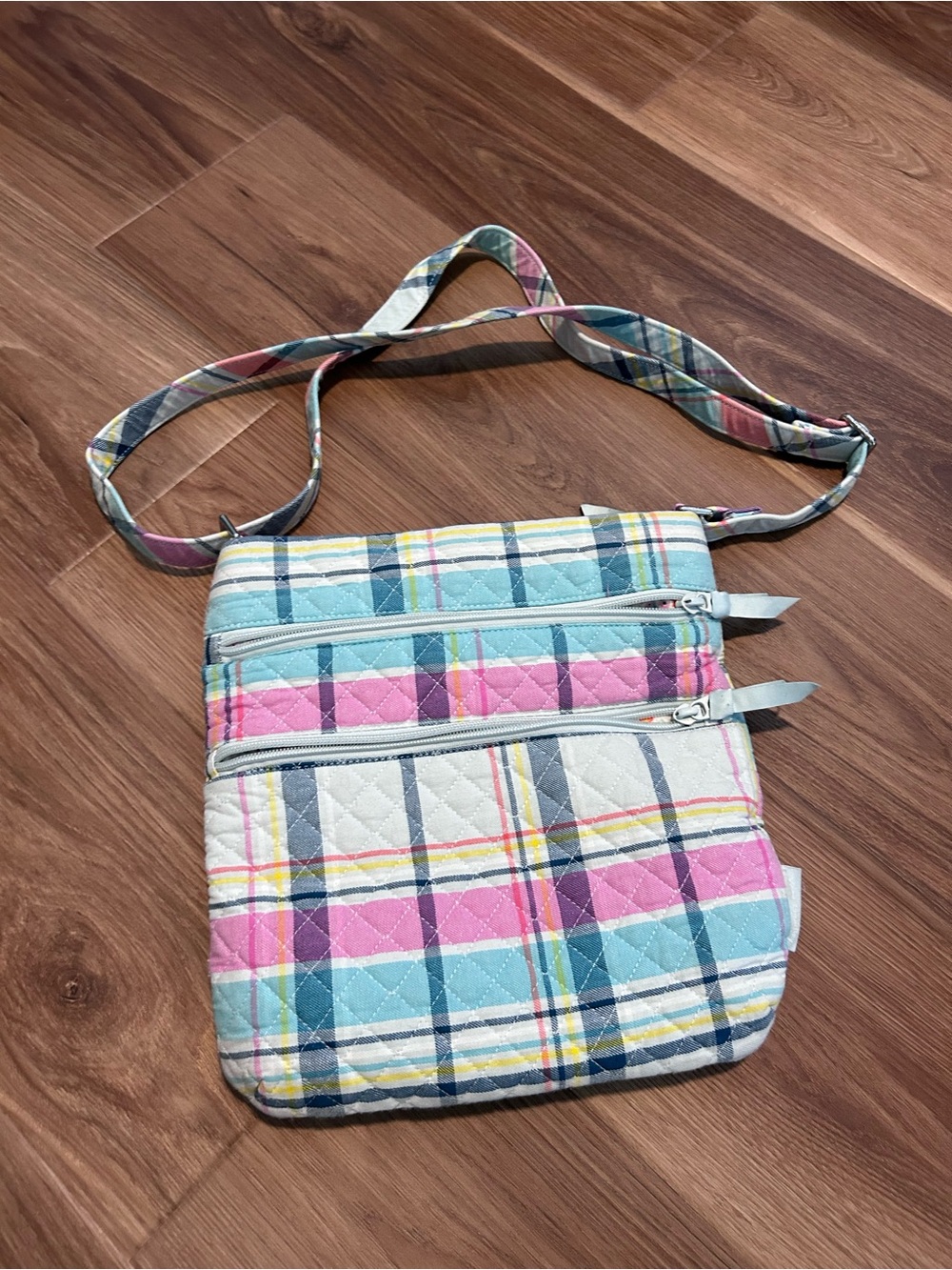 Vera Bradley Quilted Plaid Crossbody in Pink, Blue & Yellow
